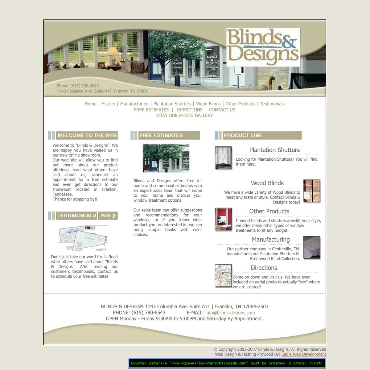 blinds designs website before nashville web designers worked together to recreate it to include the best digital marketing and seo support neat brentwood and franklin tn