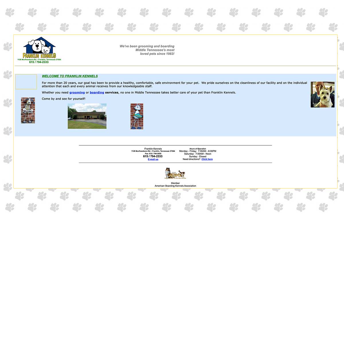 franklin kennels website before brentwood web designers worked together to recreate it to include digital marketing and seo support