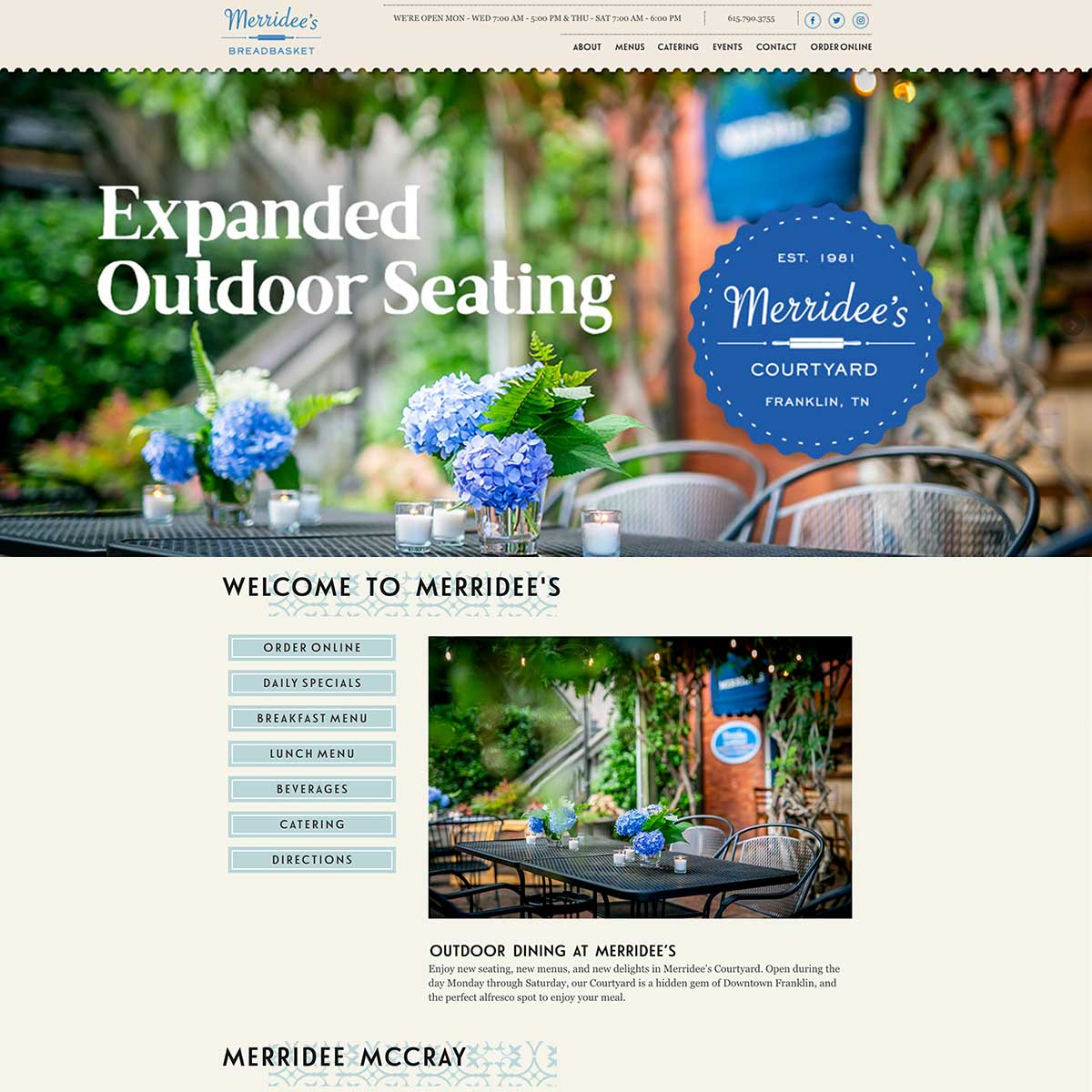 merridees website after nashville web designers worked together to recreate it to include digital marketing seo support