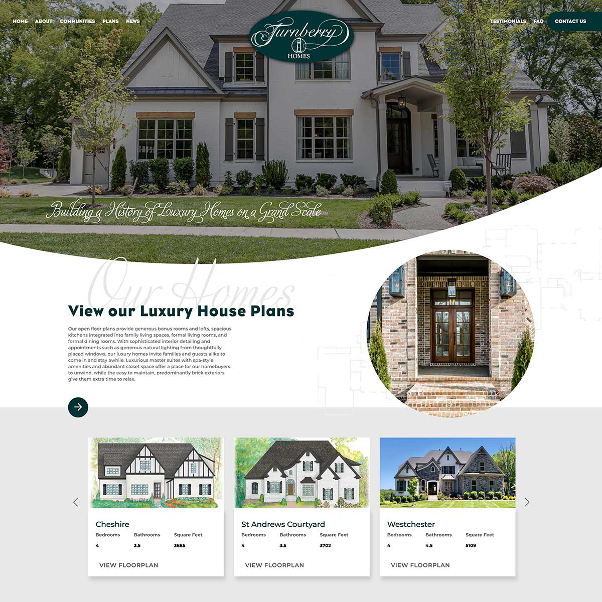 turnberry homes website after jlb web designers worked together to recreate it in franklin